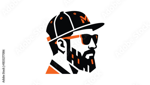 Modern Man with Beard and Sunglasses Wearing a Cap.