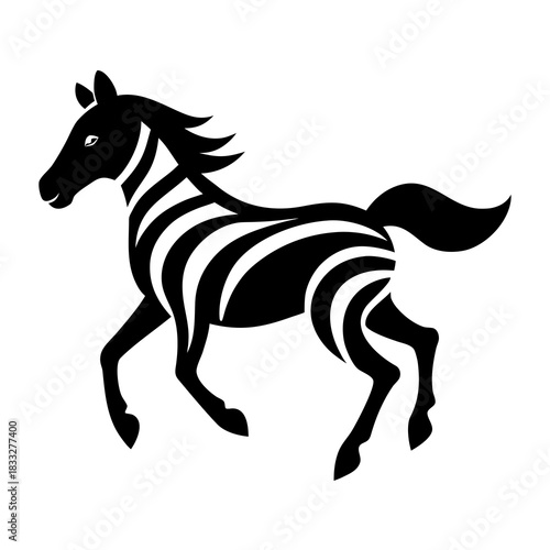 Stylized black and white zebra galloping icon