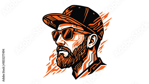 Stylish Man with Beard and Sunglasses Wearing a Cap.