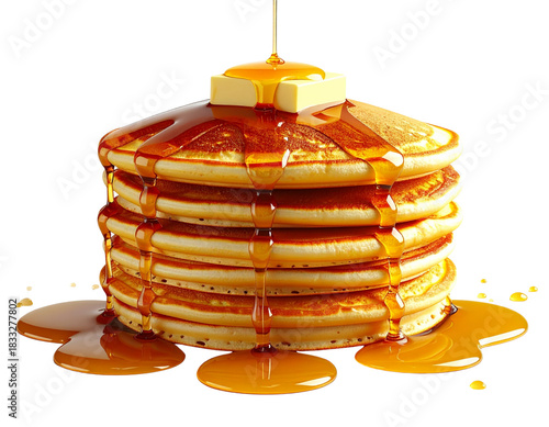 3D Fluffy Pancake Stack with Maple Syrup Drizzle and Butter Topper