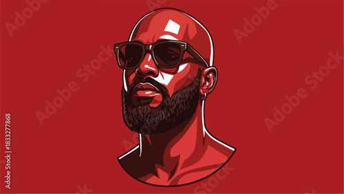 Stylized Portrait of a Bald Man Wearing Sunglasses.