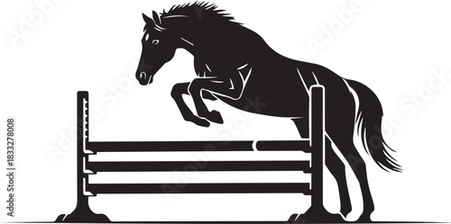 Silhouette of a horse jumping over a hurdle in a show jumping competition