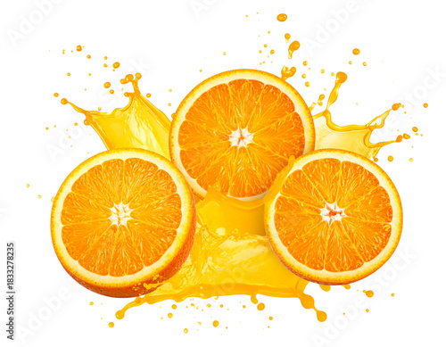 Fresh Orange Juice Motion Burst with Citrus Segments PNG