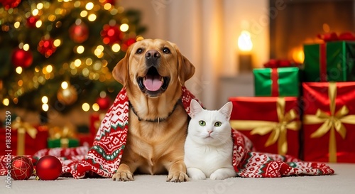 Festive Companions A Dog and Cat Celebrating Christmas Together