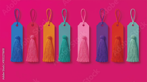 Colorful Tassels on Tags in a Row Bright Fun Design
