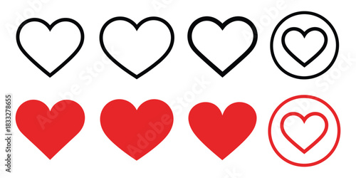 Heart icon. Valentine day love red heart shape symbol. Couple lover romance vector. Health amour clipart sign