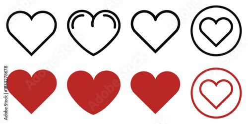 Heart icon. Valentine day love red heart shape symbol. Couple lover romance vector. Health amour clipart sign