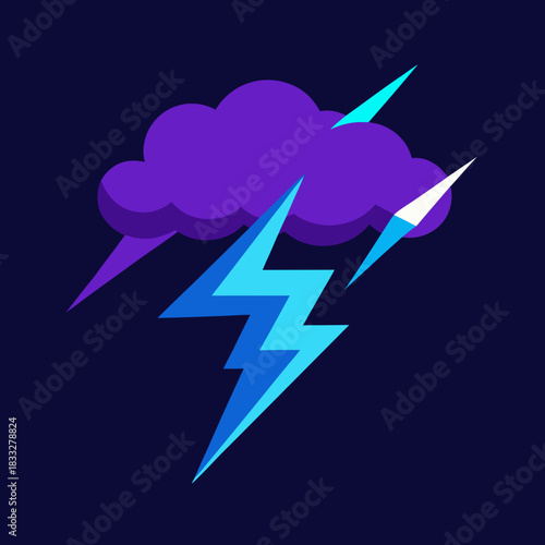 Stylized purple cloud with blue lightning strikes