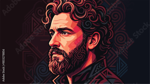 Portrait of a Bearded Man with Curly Hair.