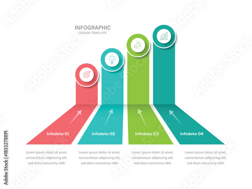 Business process chart infographics with 4 step or option. Modern vector info graphic layout design.