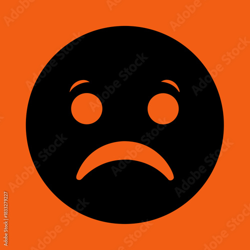 Simple black sad face icon on orange background