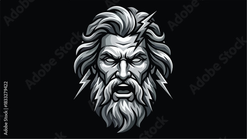 Illustration of Zeus King of the Gods with Lightning Bolts.