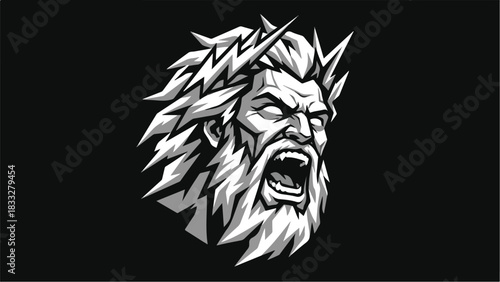 Illustration of Zeus King of the Gods with a fierce expression.