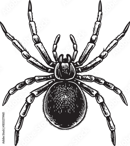 Realistic Hairy Spider Engraving Illustration