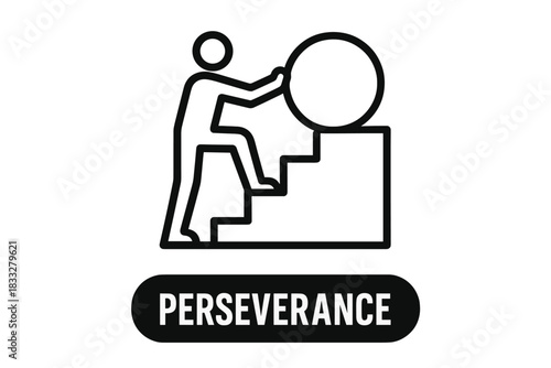 Person pushing heavy ball up stairs symbolizing determination and effort