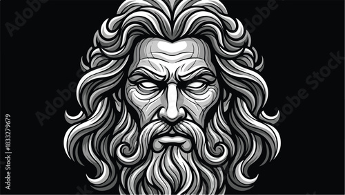 Ancient Greek God Zeus Head Illustration.