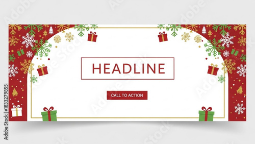 Festive christmas banner with snowflakes and gift boxes