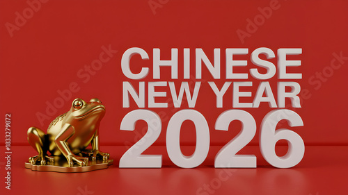Golden frog figurine for Chinese New Year 2026 a symbol of wealth and prosperity on a red background