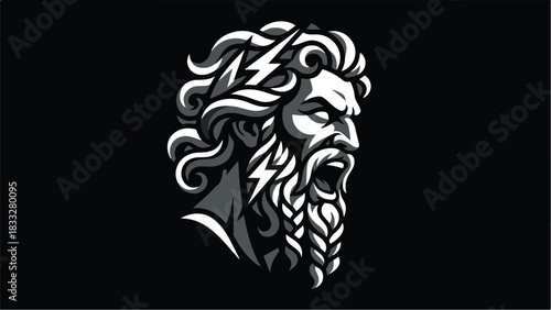 Ancient Greek God Zeus Head with Lightning Bolt Hair.