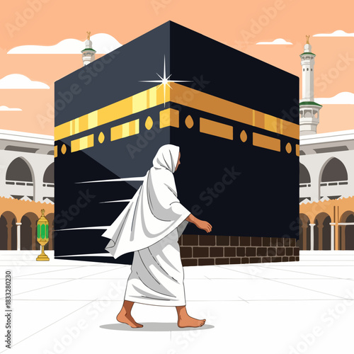 Pilgrim Near Kaaba illustration vector