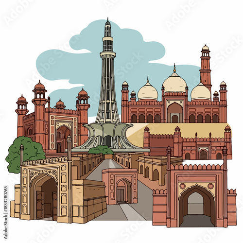 Lahore Cultural Monuments illustration vector