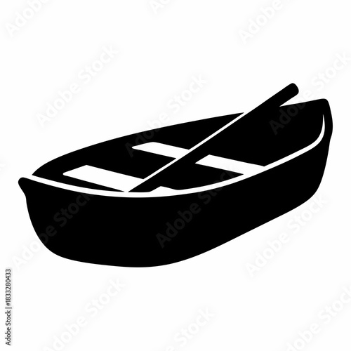 Simple monochrome icon depicts a rowboat with an oar crossing it