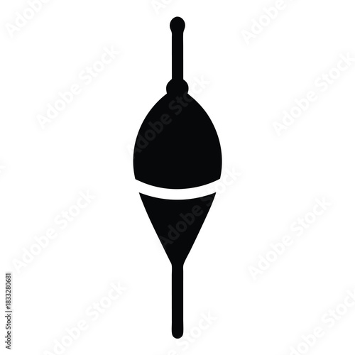 Black and white silhouette of a traditional fishing float or bobber