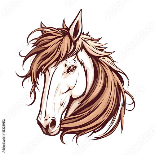 A horse with a long brown mane and a white face