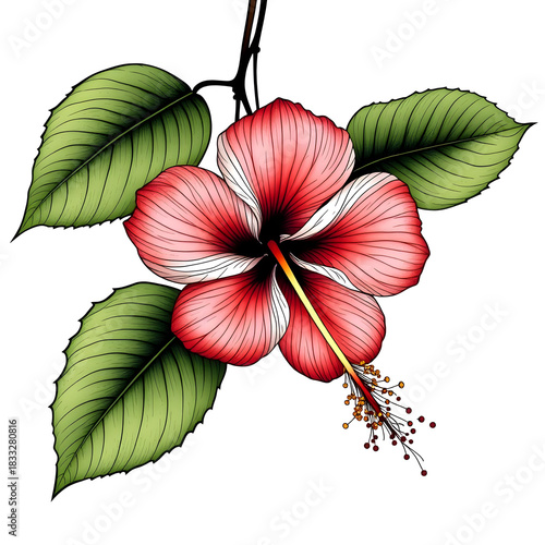 A flower with a green stem and pink petals