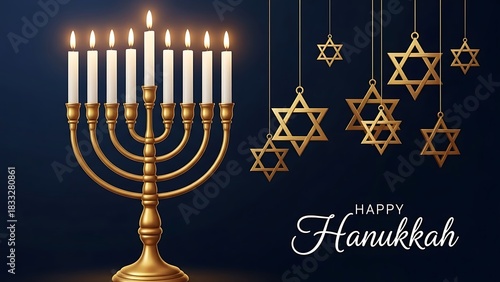 Golden menorah and star of david decorations for hanukkah celebration