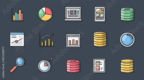 Data Analysis and Visualization Icons Set for Business and Finance Reports