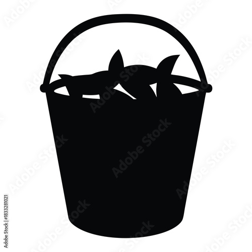 Silhouette of a Bucket Full of Fish A Simple Black Vector Illustration