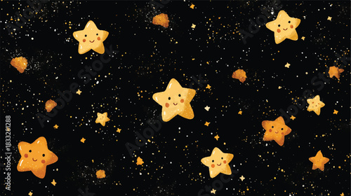 Dreamy starry sky pattern featuring cute yellow star characters for kids