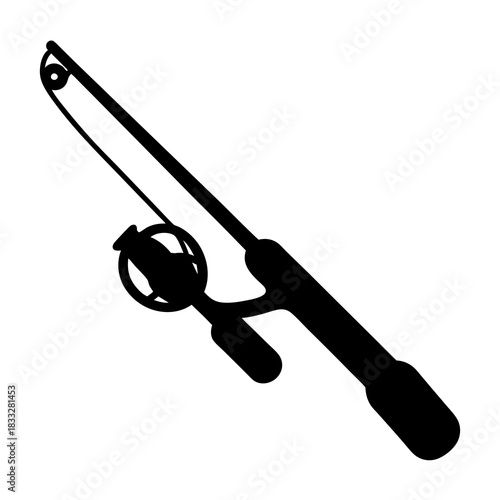 Silhouette Illustration of a Fishing Rod and Reel Equipment for Angling Sports