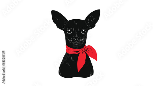 Elegant black chihuahua dog wearing a stylish red neck scarf