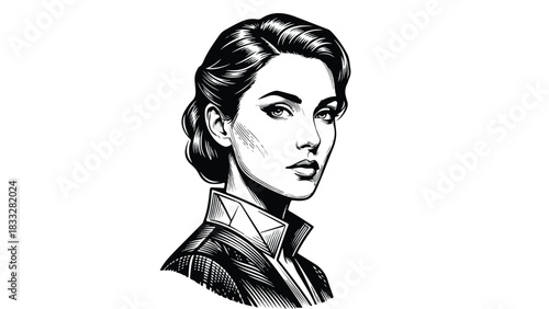 Elegant Woman Portrait Sketch Black and White.