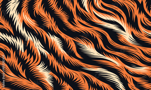 Abstract tiger animal skin fur texture with flowing orange stripes