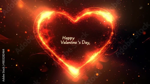 Fiery glowing heart shape with sparks and particles on a dark background celebrating happy valentines day 4k video