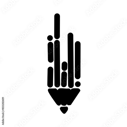 Dynamic and abstract pencil logo showing speed and creativity with flowing lines and dots. Ideal for education, art, and technology branding.