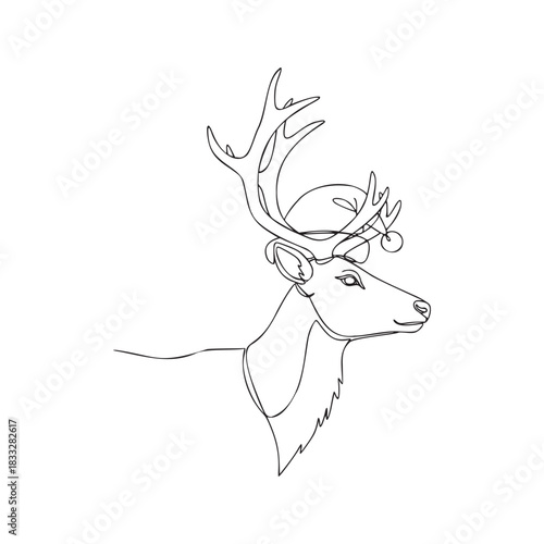 Elegant deer head outline with majestic antlers, a symbol of nature's beauty, perfect for logos, tattoos, or wildlife-themed designs with a minimalist style