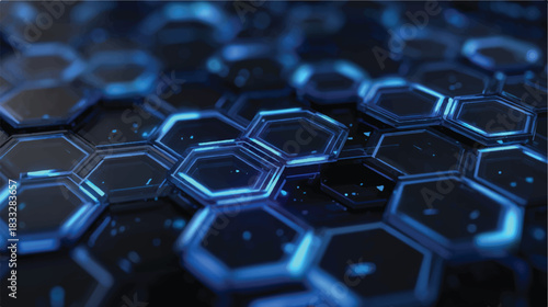 Futuristic technology abstract background with glowing blue hexagon pattern