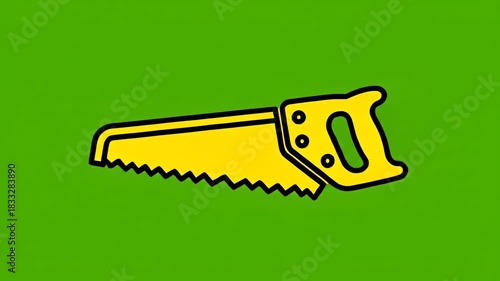 Yellow handsaw icon illustration on a solid bright green background