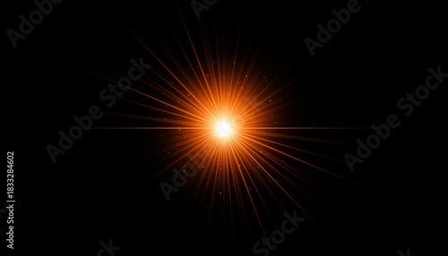 Bright golden light flash with starburst and soft glow rays on transparent background. Suitable for explosion effects, lens flares, highlights, and energy visuals.