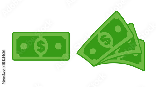 Green dollar cash money note. United States currency bill icon in flat vector style. Symbol of money, payment, finance, banking, savings, and wealth.
