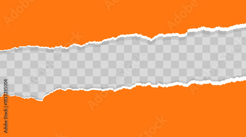 Ripped square horizontal paper strips for text or messages. Torn paper edges set. Realistic ripped notebook sheet pieces for notes, banners, scrapbooking, and design elements. Vector illustration.