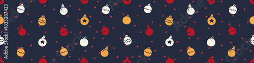 Christmas seamless pattern with crayon icons. Cute backdrop with Christmas decor balls. Winter holiday items. Bright crayon vector illustration