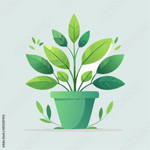 Vibrant Green Potted Plant Illustration A Symbol of Growth and Nature