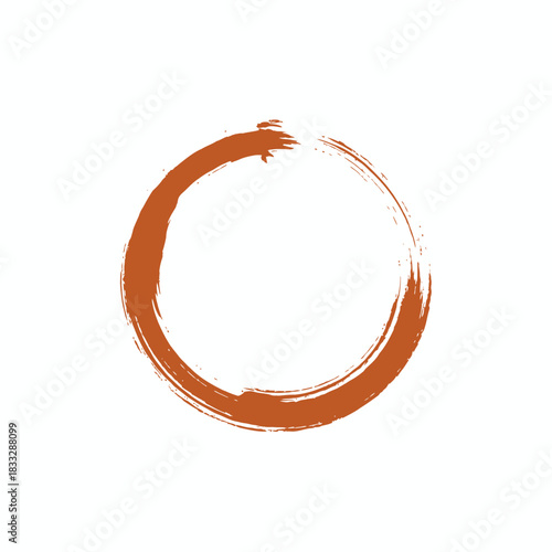 Zen Circle Symbol: A simple, elegant, hand-painted orange circle symbolizes completeness, enlightenment, and the interconnectedness of all things, rendered in a photorealistic and minimalist style.