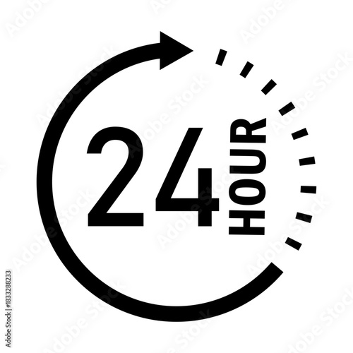 24 hour service icon with circular arrow indicating uptime
