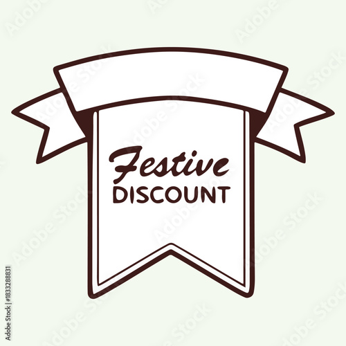 Festive Discount Tag: A vintage design with banner and stylish text Festive Discount, offering an artistic, inviting feel.